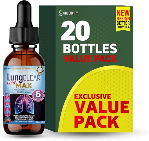 قطرات LungCLEAR PRO MAX ذات القوة الإضافية للجهاز التنفسي وصحة الرئة، مكمل عشبي، نكهة النعناع، ​​قطرات سائلة، 2 أونصة سائلة، 30 وجبة in Kuwait