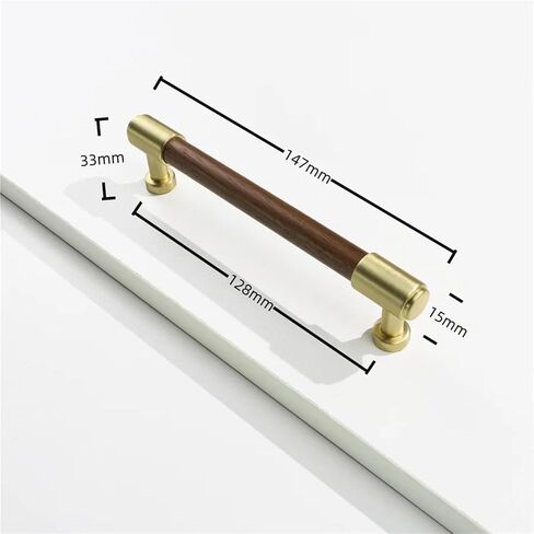 الجوز الأسود مقابض خشبية درج أثاث المطبخ الذهبي خزائن الباب مقبض نحاسي الأجهزة 1 قطعة (6-C128mm) in Kuwait