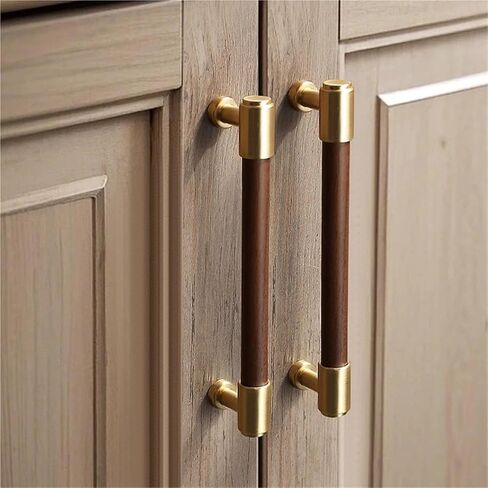 الجوز الأسود مقابض خشبية درج أثاث المطبخ الذهبي خزائن الباب مقبض نحاسي الأجهزة 1 قطعة (6-C128mm) in Kuwait