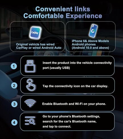يدعم محول Carplay اللاسلكي ، والتوصيل والتشغيل ، Carplay+ Android Auto و Mini ومحول CarPlay اللاسلكي المستقر ، متوافق مع Apple iOS 10+ وسيارات CarPlay السلكية المصنعة بعد عام 2016. in Kuwait