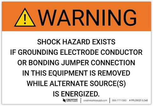 Warning: Shock Hazard Exists If Grounding Electrode Conductor is Removed - Arc Flash Label - 3" x 4.5" (Pack of 5) in Kuwait