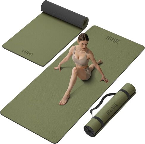 Yoga Mat Thick(10mm) Exercise Mat Non Slip Anti-tear,72"x35" Extra Large Pilates Mats for Home Workouts, Gym & Floor Stretching with Carrier Strap in Saudi Arabia