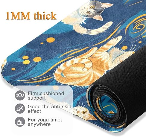 سجادة يوجا للقطط ذات السماء المرصعة بالنجوم غير قابلة للانزلاق سميكة للأطفال صديقة للبيئة مطاطية قابلة للطي للتمارين الرياضية للنساء in Kuwait