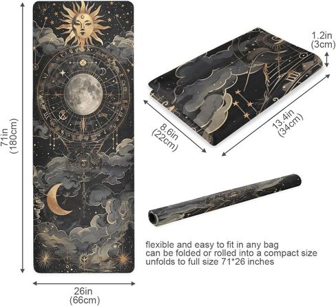 Astrological Pattern Yoga Mat, 71 x 26 Inch Non-slip Yoga Mats Folding Travel Exercise Mat Indoor Outdoor Gym Pilates with Storage Bag for Women Men in Kuwait