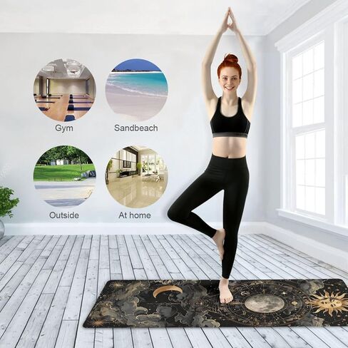 Astrological Pattern Yoga Mat, 71 x 26 Inch Non-slip Yoga Mats Folding Travel Exercise Mat Indoor Outdoor Gym Pilates with Storage Bag for Women Men in Kuwait