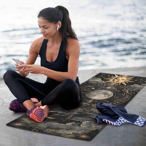 Astrological Pattern Yoga Mat, 71 x 26 Inch Non-slip Yoga Mats Folding Travel Exercise Mat Indoor Outdoor Gym Pilates with Storage Bag for Women Men in Kuwait