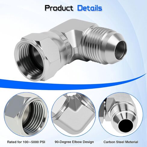 6500-04-04 تركيب هيدروليكي 1/4 بوصة JIC 37 درجة ذكر X 1/4 بوصة أنثى JIC 90 درجة محول الكوع، معايير SAE J514 وصلات وصلات أنابيب الصلب الكربوني للأنظمة الهيدروليكية (عبوتان) in Kuwait