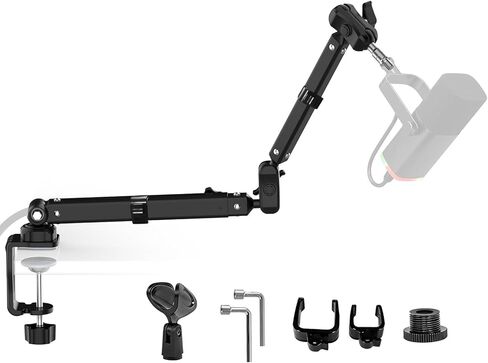 ذراع ميكروفون Kairiyard، معدن ثابت قابل للدوران 360 درجة عالي التحمل، حامل ذراع ميكروفون منخفض المستوى لاستوديو ألعاب البث المباشر للبودكاست، مع إدارة الكابلات، محول 3/8 بوصة إلى 5/8 بوصة in Kuwait