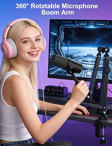 ذراع ميكروفون Kairiyard، معدن ثابت قابل للدوران 360 درجة عالي التحمل، حامل ذراع ميكروفون منخفض المستوى لاستوديو ألعاب البث المباشر للبودكاست، مع إدارة الكابلات، محول 3/8 بوصة إلى 5/8 بوصة in Kuwait