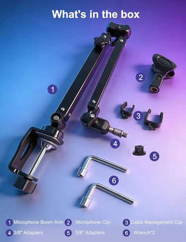 ذراع ميكروفون Kairiyard، معدن ثابت قابل للدوران 360 درجة عالي التحمل، حامل ذراع ميكروفون منخفض المستوى لاستوديو ألعاب البث المباشر للبودكاست، مع إدارة الكابلات، محول 3/8 بوصة إلى 5/8 بوصة in Kuwait