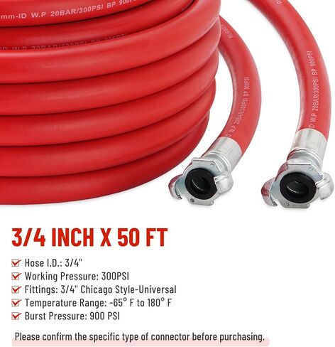 خرطوم هواء أحمر مقاس 3/4 بوصة × 50 قدم مع حلمة ذكر NPT وتركيب خرطوم هواء NPT أنثى، مجموعة خرطوم هوائي مطاطي 3/4 بوصة لمطارق جاك، أدوات الهواء in Saudi Arabia