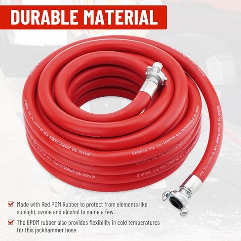 خرطوم هواء أحمر مقاس 3/4 بوصة × 50 قدم مع حلمة ذكر NPT وتركيب خرطوم هواء NPT أنثى، مجموعة خرطوم هوائي مطاطي 3/4 بوصة لمطارق جاك، أدوات الهواء in Saudi Arabia