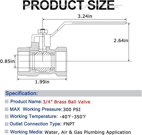 2 حزمة 3/4 بوصة صمام كروي كامل المنفذ نحاس، 3/4 بوصة NPT صمام نحاسي، 3/4 بوصة أنثى × 3/4 بوصة أنثى خيط نحاسي شديد التحمل لإيقاف المياه والنفط والغاز in Kuwait