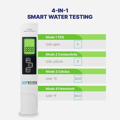 NU Aqua Digital Water Tester for Drinking Water - Instant 4-in-1 TDS Testing EC, and Temp - Perfect for RO Systems, Aquariums, Hydroponics and Pools in Saudi Arabia