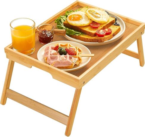 Bamboo Bed Tray Table with Foldable Legs, Breakfast Tray for Sofa, Bed, Eating, Working, Used As Laptop Desk Snack Tray by Pipishell in Kuwait