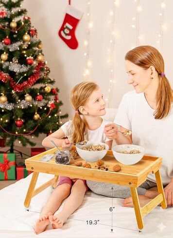 Bamboo Bed Tray Table with Foldable Legs, Breakfast Tray for Sofa, Bed, Eating, Working, Used As Laptop Desk Snack Tray by Pipishell in Kuwait