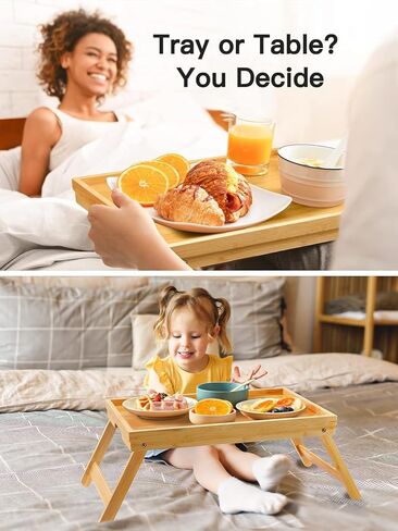 Bamboo Bed Tray Table with Foldable Legs, Breakfast Tray for Sofa, Bed, Eating, Working, Used As Laptop Desk Snack Tray by Pipishell in Kuwait