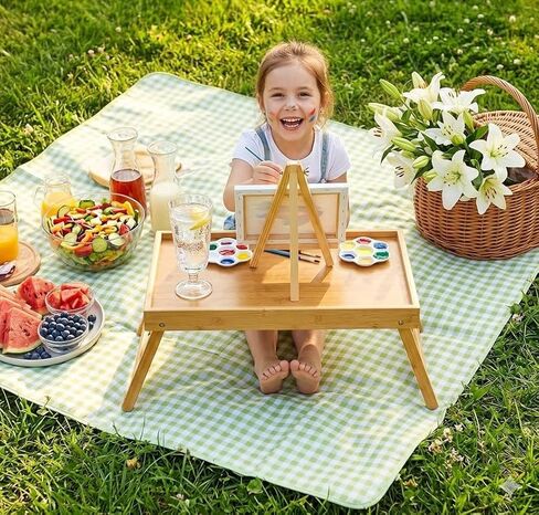 Bamboo Bed Tray Table with Foldable Legs, Breakfast Tray for Sofa, Bed, Eating, Working, Used As Laptop Desk Snack Tray by Pipishell in Kuwait