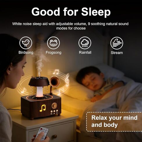 Morbou Raindrop Aroma Diffuser Room Humidifier with White Noise, 7-Color Air Mist Essential Oil Diffuser Sleep Sounds Aroma Rain Drop, with Remote Control Extra 2 Essential Oils in Kuwait