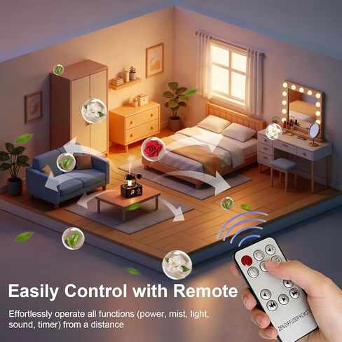 Morbou Raindrop Aroma Diffuser Room Humidifier with White Noise, 7-Color Air Mist Essential Oil Diffuser Sleep Sounds Aroma Rain Drop, with Remote Control Extra 2 Essential Oils in Kuwait