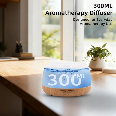 300ML Essential Oil Diffuser with Remote Control,Quiet Ultrasonic Cool Mist Aromatherapy Diffuser,7 Color LED Light,4 Timer Modes & Auto Shut-Off for Bedroom,Office, Yoga & Spa in Saudi Arabia