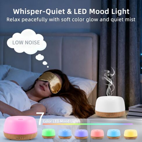 300ML Essential Oil Diffuser with Remote Control,Quiet Ultrasonic Cool Mist Aromatherapy Diffuser,7 Color LED Light,4 Timer Modes & Auto Shut-Off for Bedroom,Office, Yoga & Spa in Saudi Arabia