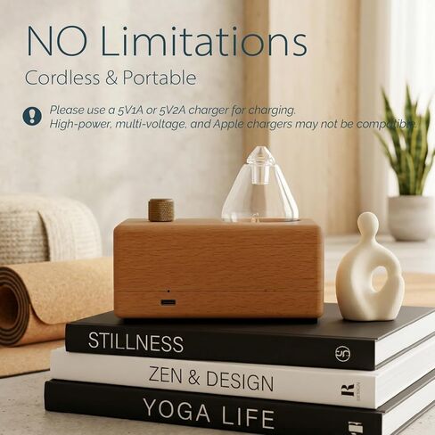 موزع روائح الزيوت العطرية الزجاجي ذو قطرة الماء مع قاعدة خشبية مصنوعة يدويًا للعلاج بالروائح، موزع روائح بدون ماء لمكتب اليوغا المنزلي، بخاخات زيت محمولة ولاسلكية مع LED ومؤقت، هدية عطر in Kuwait