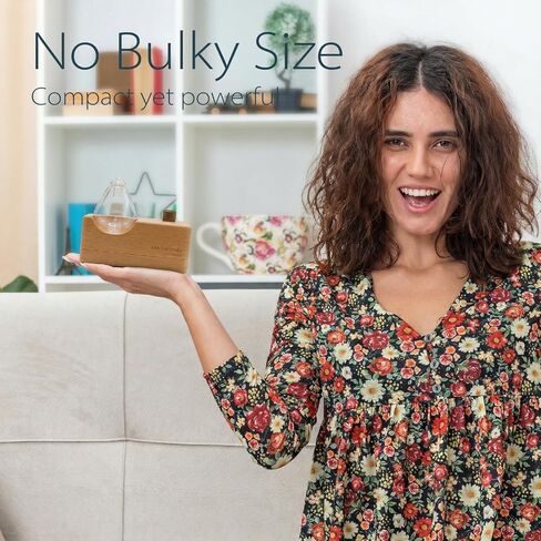 موزع روائح الزيوت العطرية الزجاجي ذو قطرة الماء مع قاعدة خشبية مصنوعة يدويًا للعلاج بالروائح، موزع روائح بدون ماء لمكتب اليوغا المنزلي، بخاخات زيت محمولة ولاسلكية مع LED ومؤقت، هدية عطر in Kuwait