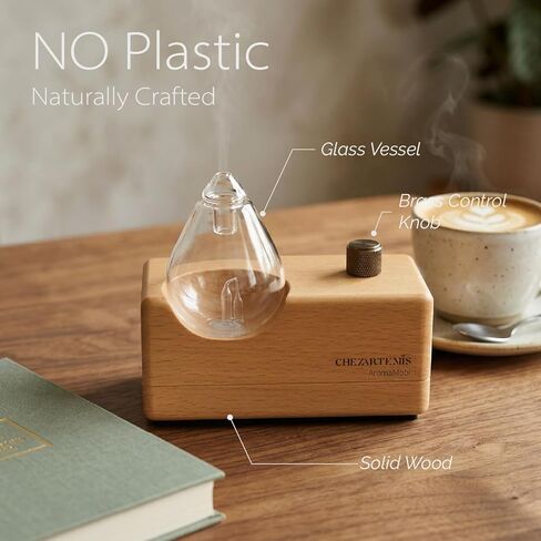 موزع روائح الزيوت العطرية الزجاجي ذو قطرة الماء مع قاعدة خشبية مصنوعة يدويًا للعلاج بالروائح، موزع روائح بدون ماء لمكتب اليوغا المنزلي، بخاخات زيت محمولة ولاسلكية مع LED ومؤقت، هدية عطر in Kuwait