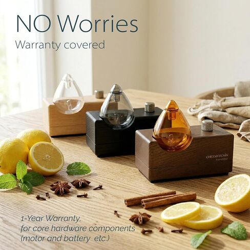 موزع روائح الزيوت العطرية الزجاجي ذو قطرة الماء مع قاعدة خشبية مصنوعة يدويًا للعلاج بالروائح، موزع روائح بدون ماء لمكتب اليوغا المنزلي، بخاخات زيت محمولة ولاسلكية مع LED ومؤقت، هدية عطر in Kuwait