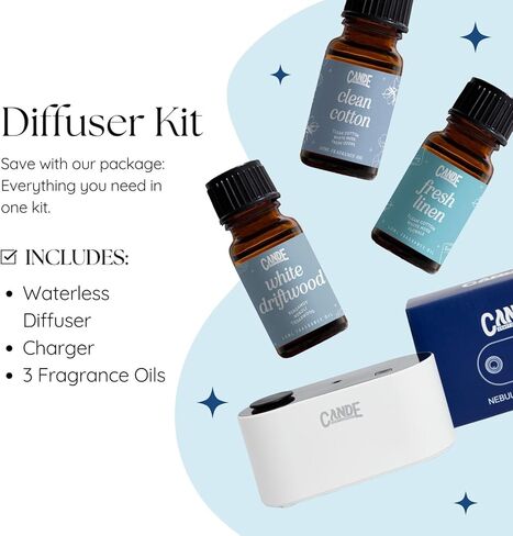 CE CRAFT Waterless Travel Diffuser Gift Set - Rechargeable Diffuser for Aromatherapy - Includes 3 Fragrance Oils - Fragrance Dispenser for Office and Home - Clean, White in Saudi Arabia