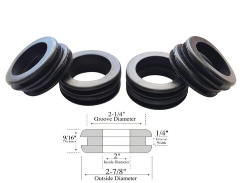 8-Pack of Rubber Grommets 2" Inside Diameter - 1/4" Groove Width - Fits 2-1/4" Drill Holes. Ideal for Sealing, DIY Projects, Wire Protection, and Cable Management in Kuwait