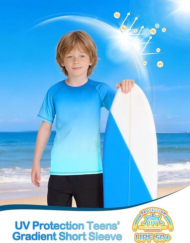 Boys' Rash Guard Swim Shirt, UPF 50+ Sun Protection Short Sleeve, Kids Youth Water Shirt for Swimming Surf Beach in Saudi Arabia