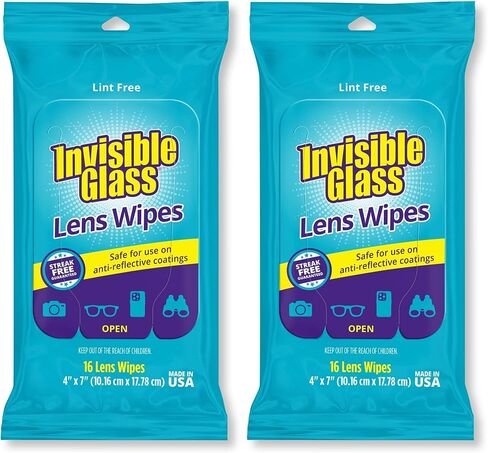 Invisible Glass 90060 Lens Cleaning Wipes – Streak-Free, Lint-Free Wipes for Glasses, Camera Lenses, Binoculars & Smartphone Cameras, Safe on Reflective Coatings – 16 Count in Kuwait