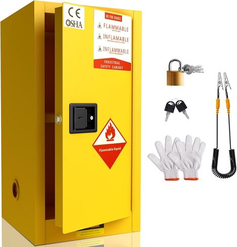 RQR Flammable Storage Cabinet 35.5" x 18.11" x 18.11", 32 Gallon Galvanized Steel Flammable Cabinet, Made of 2-mm Cold-Rolled Steel Plate, Adjustable Shelf, Yellow in Saudi Arabia