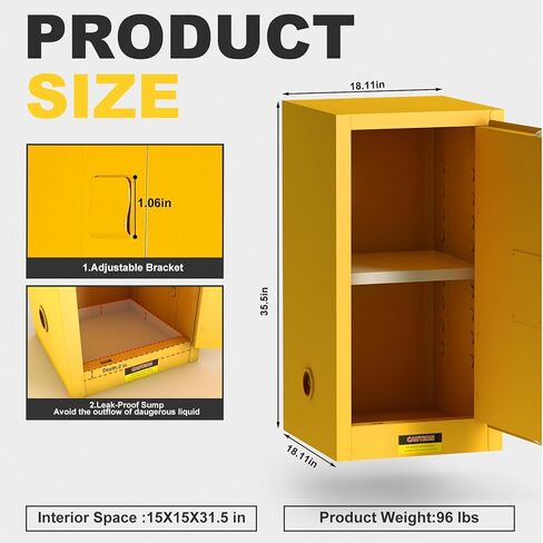 RQR Flammable Storage Cabinet 35.5" x 18.11" x 18.11", 32 Gallon Galvanized Steel Flammable Cabinet, Made of 2-mm Cold-Rolled Steel Plate, Adjustable Shelf, Yellow in Saudi Arabia