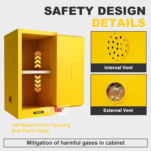 RQR Flammable Storage Cabinet 35.5" x 18.11" x 18.11", 32 Gallon Galvanized Steel Flammable Cabinet, Made of 2-mm Cold-Rolled Steel Plate, Adjustable Shelf, Yellow in Saudi Arabia