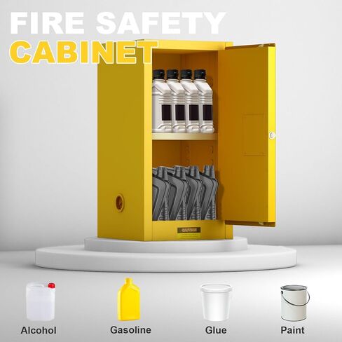 RQR Flammable Storage Cabinet 35.5" x 18.11" x 18.11", 32 Gallon Galvanized Steel Flammable Cabinet, Made of 2-mm Cold-Rolled Steel Plate, Adjustable Shelf, Yellow in Saudi Arabia