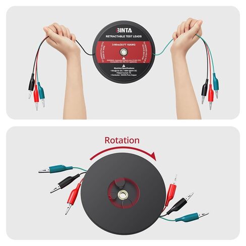 BINTA 3 أسلاك 20 قدمًا قابلة للسحب، سلاسل اختبار بمشبك التمساح الأحمر/الأسود/الأزرق، سلك قياس 18 AWG للاختبار الكهربائي والسيارات والمقطورات in Kuwait