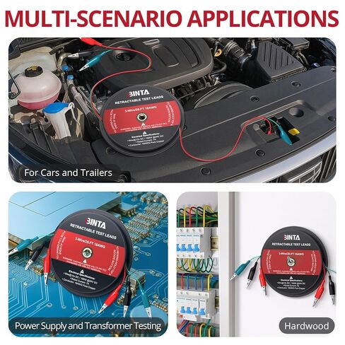 BINTA 3 أسلاك 20 قدمًا قابلة للسحب، سلاسل اختبار بمشبك التمساح الأحمر/الأسود/الأزرق، سلك قياس 18 AWG للاختبار الكهربائي والسيارات والمقطورات in Kuwait