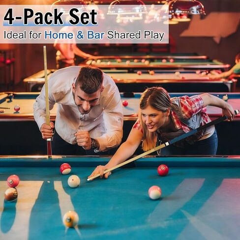 4 قطع من عصي البلياردو، 58 بوصة للعب البلياردو في المنزل والبار، عصي البلياردو الصلبة من خشب القيقب الصلب مع طرف جلدي متعدد الطبقات مقاس 12.5 مم، قبضة جلدية، مؤخرة مطبوعة رقمية (20 أونصة لكل واحدة) in Kuwait