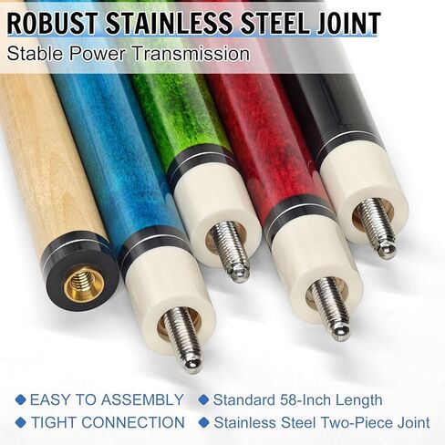 4 قطع من عصي البلياردو، 58 بوصة للعب البلياردو في المنزل والبار، عصي البلياردو الصلبة من خشب القيقب الصلب مع طرف جلدي متعدد الطبقات مقاس 12.5 مم، قبضة جلدية، مؤخرة مطبوعة رقمية (20 أونصة لكل واحدة) in Kuwait