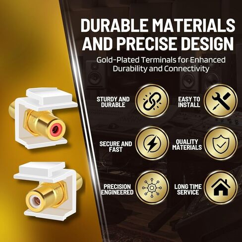 TNP RCA Keystone Jack Jack Insert Connector Socket Adapter Modular Snapter in Female 2RCA Port Port Gold Plated Online Doupler for Wall Plate Outlet Mount ، 2 Audio Audio Red + White (1 Pack) in Saudi Arabia