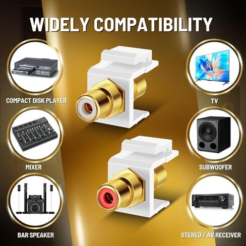 TNP RCA Keystone Jack Jack Insert Connector Socket Adapter Modular Snapter in Female 2RCA Port Port Gold Plated Online Doupler for Wall Plate Outlet Mount ، 2 Audio Audio Red + White (1 Pack) in Saudi Arabia