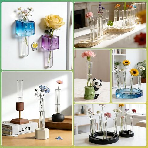 6 Pcs Acrylic Clear Test Tubes for Plant Propagation Stations,Hydroponic Tube for Home Office Plant Hanger Flower Vases Wall Decor in Saudi Arabia