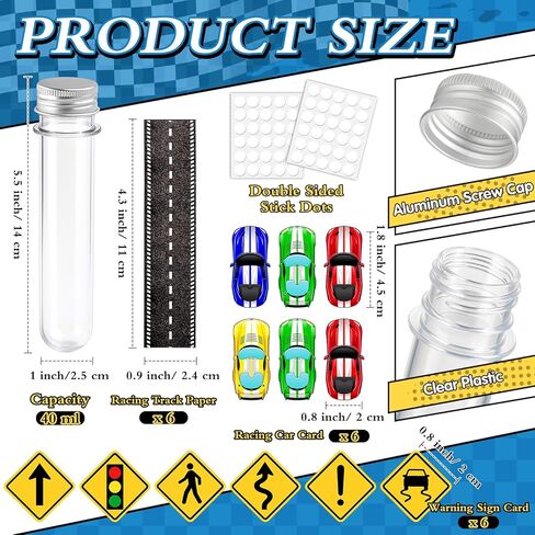 6 مجموعة من أنابيب حلوى حفلات السباق وعلامات تحذير حركة المرور ومضمار سباق السيارات وأنابيب اختبار بلاستيكية وأنابيب حلوى الفشار وحلوى البسكويت ومستلزمات حفلات أعياد الميلاد لمحبي السباق (كلاسيكي) in Kuwait