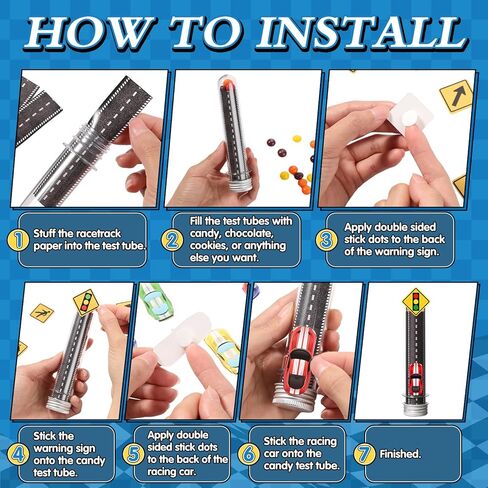 6 مجموعة من أنابيب حلوى حفلات السباق وعلامات تحذير حركة المرور ومضمار سباق السيارات وأنابيب اختبار بلاستيكية وأنابيب حلوى الفشار وحلوى البسكويت ومستلزمات حفلات أعياد الميلاد لمحبي السباق (كلاسيكي) in Kuwait