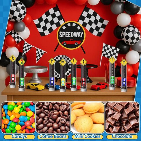 6 مجموعة من أنابيب حلوى حفلات السباق وعلامات تحذير حركة المرور ومضمار سباق السيارات وأنابيب اختبار بلاستيكية وأنابيب حلوى الفشار وحلوى البسكويت ومستلزمات حفلات أعياد الميلاد لمحبي السباق (كلاسيكي) in Kuwait