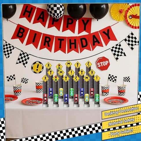 6 مجموعة من أنابيب حلوى حفلات السباق وعلامات تحذير حركة المرور ومضمار سباق السيارات وأنابيب اختبار بلاستيكية وأنابيب حلوى الفشار وحلوى البسكويت ومستلزمات حفلات أعياد الميلاد لمحبي السباق (كلاسيكي) in Kuwait