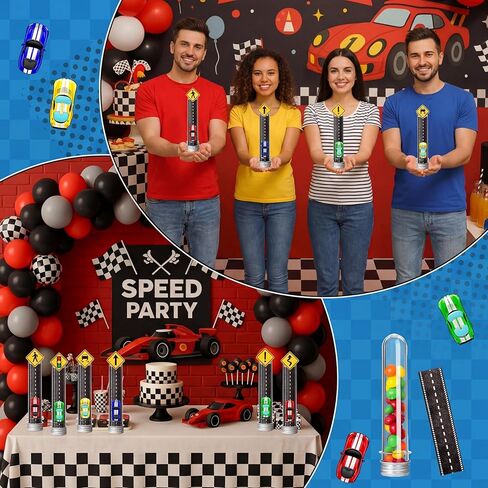 6 مجموعة من أنابيب حلوى حفلات السباق وعلامات تحذير حركة المرور ومضمار سباق السيارات وأنابيب اختبار بلاستيكية وأنابيب حلوى الفشار وحلوى البسكويت ومستلزمات حفلات أعياد الميلاد لمحبي السباق (كلاسيكي) in Kuwait